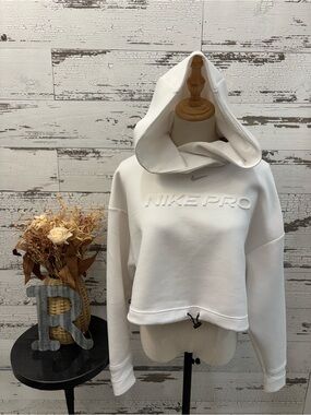 Nike White Women’s Cropped Hoodie with Embossed Nike Pro